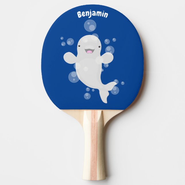 Cute beluga whale bubbles cartoon illustration ping pong paddle (Front)