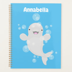 Cute beluga whale bubbles cartoon illustration planner
