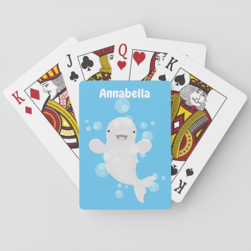 Cute beluga whale bubbles cartoon illustration poker cards
