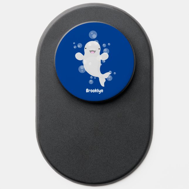 Cute beluga whale bubbles cartoon illustration PopSocket (Popsocket)