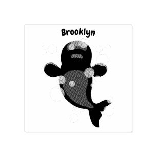 Cute beluga whale bubbles cartoon illustration rubber stamp