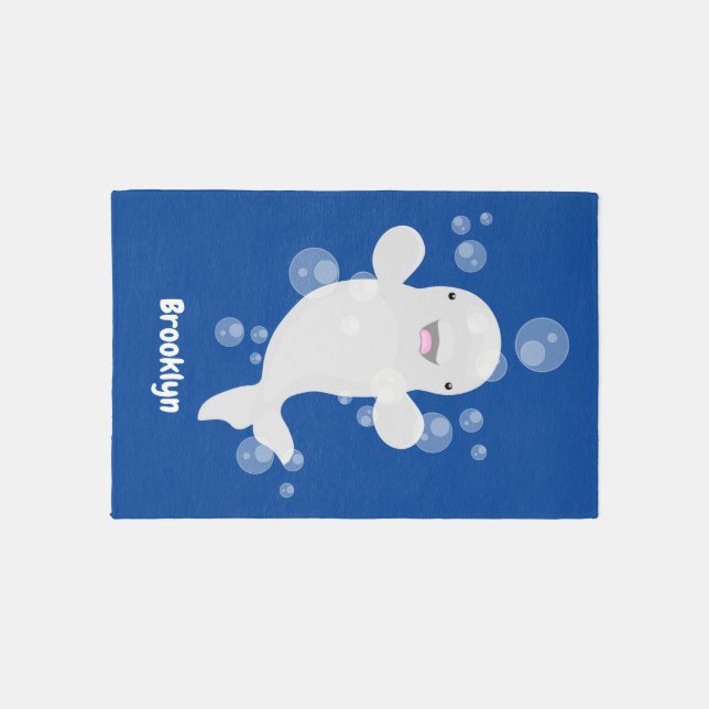 Cute beluga whale bubbles cartoon illustration rug (Front)