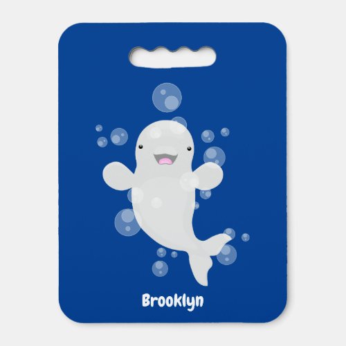 Cute beluga whale bubbles cartoon illustration seat cushion