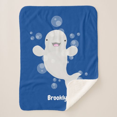 Cute beluga whale bubbles cartoon illustration  sherpa blanket