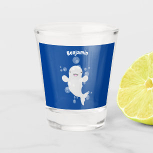 Cute beluga whale bubbles cartoon illustration  shot glass