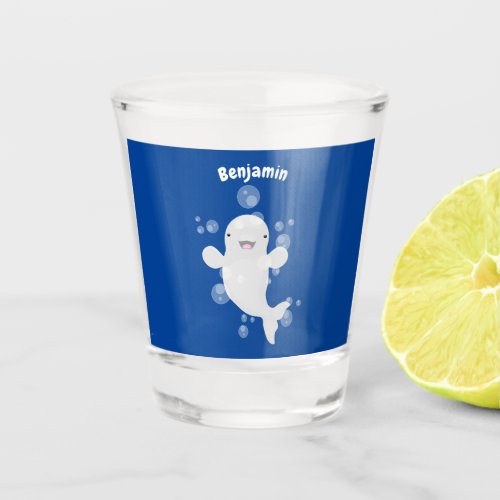 Cute beluga whale bubbles cartoon illustration  shot glass