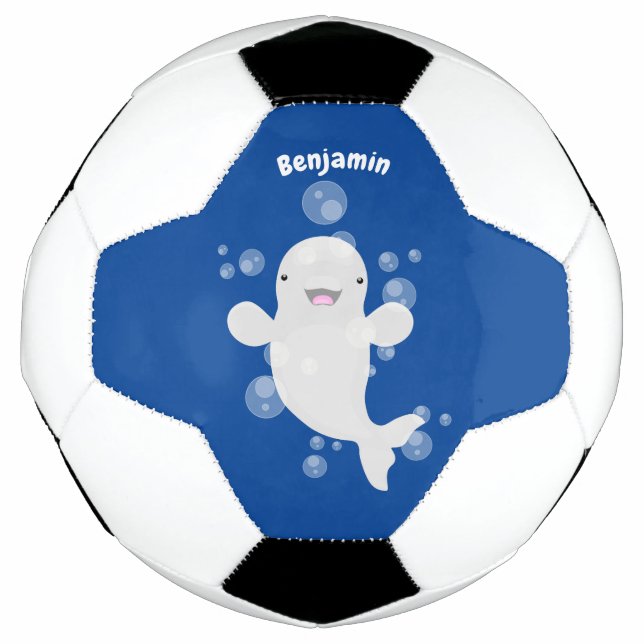 Cute beluga whale bubbles cartoon illustration soccer ball (Front)