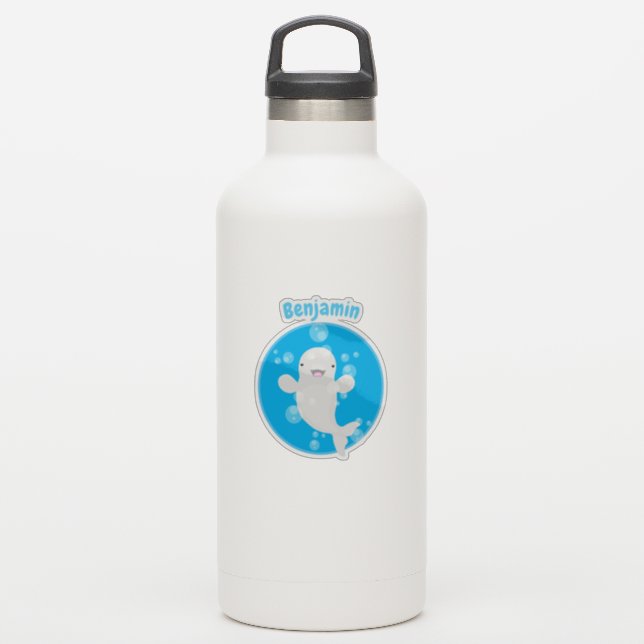 Cute beluga whale bubbles cartoon illustration sticker (Waterbottle)