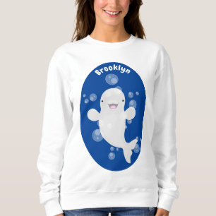 Cute beluga whale bubbles cartoon illustration sweatshirt