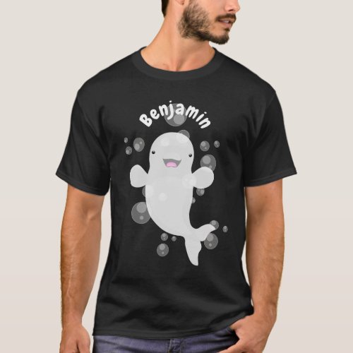 Cute beluga whale bubbles cartoon illustration T_Shirt