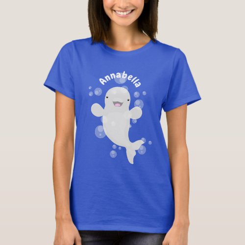 Cute beluga whale bubbles cartoon illustration T_Shirt