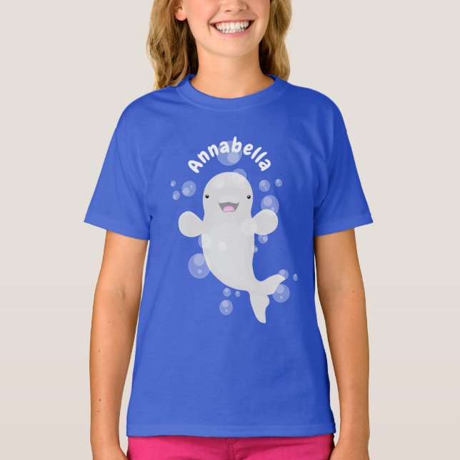 Cute beluga whale bubbles cartoon illustration T-Shirt (Front)