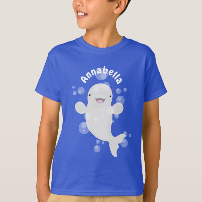Cute beluga whale bubbles cartoon illustration T-Shirt (Front)