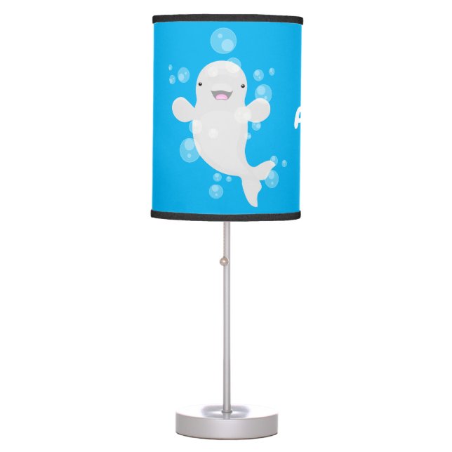 Cute beluga whale bubbles cartoon illustration table lamp (Front)