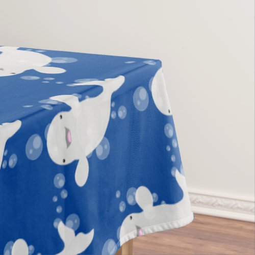 Cute beluga whale bubbles cartoon illustration tablecloth