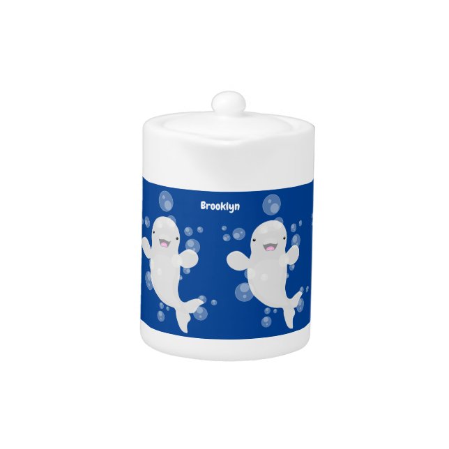 Cute beluga whale bubbles cartoon illustration teapot (Front)