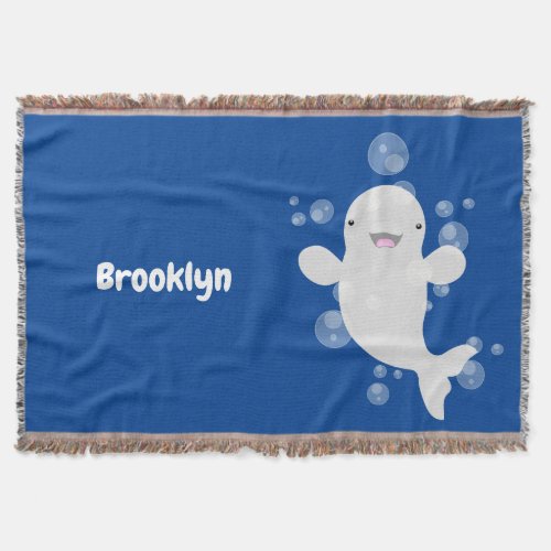 Cute beluga whale bubbles cartoon illustration throw blanket