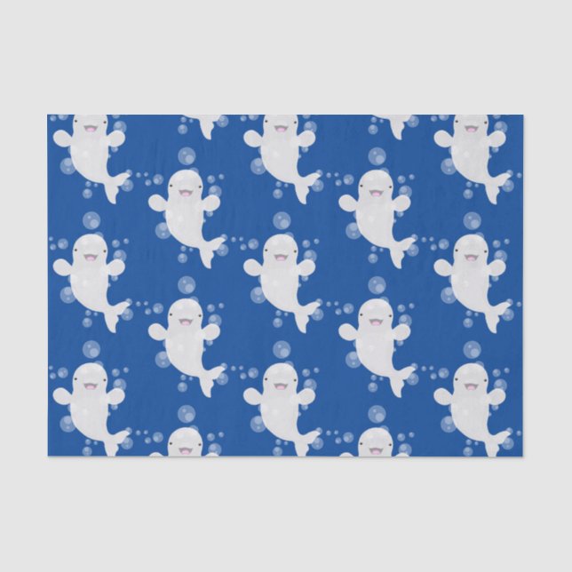 Cute beluga whale bubbles cartoon illustration tissue paper (Front)