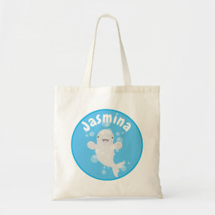 Cute beluga whale bubbles cartoon illustration tote bag