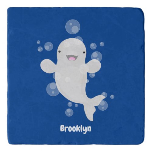 Cute beluga whale bubbles cartoon illustration trivet