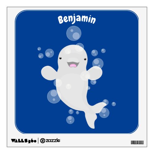 Cute beluga whale bubbles cartoon illustration wall decal