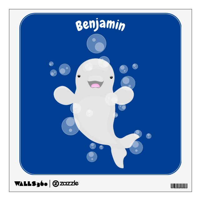 Cute beluga whale bubbles cartoon illustration wall decal (Front)