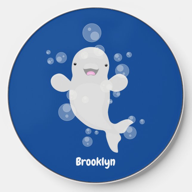 Cute beluga whale bubbles cartoon illustration wireless charger  (Front)
