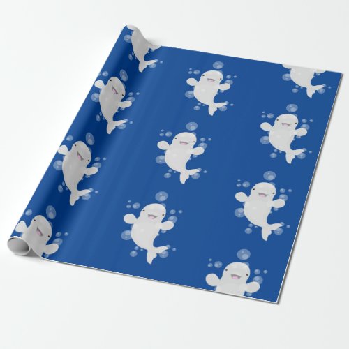 Cute beluga whale bubbles cartoon illustration wrapping paper