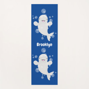 Cute beluga whale bubbles cartoon illustration yoga mat