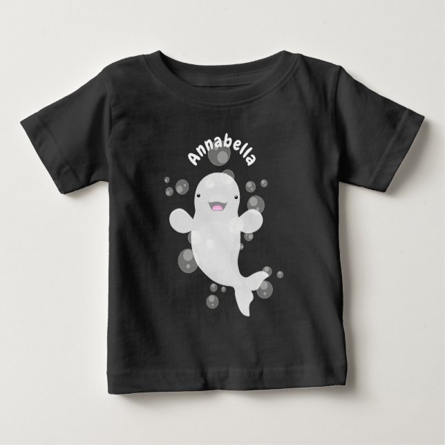 Cute beluga whale bubbles cartoon personalized baby T-Shirt (Front)