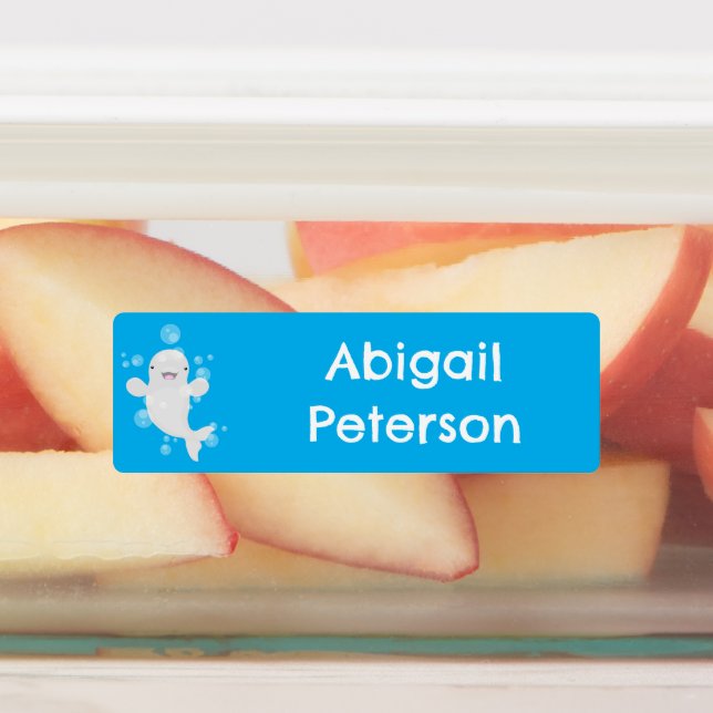 Cute beluga whale bubbles cartoon personalized labels (Affixed)