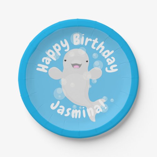 Cute beluga whale bubbles personalised birthday paper plates