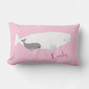 Cute Beluga Whale For Girls, Custom Name Pink Lumbar Pillow