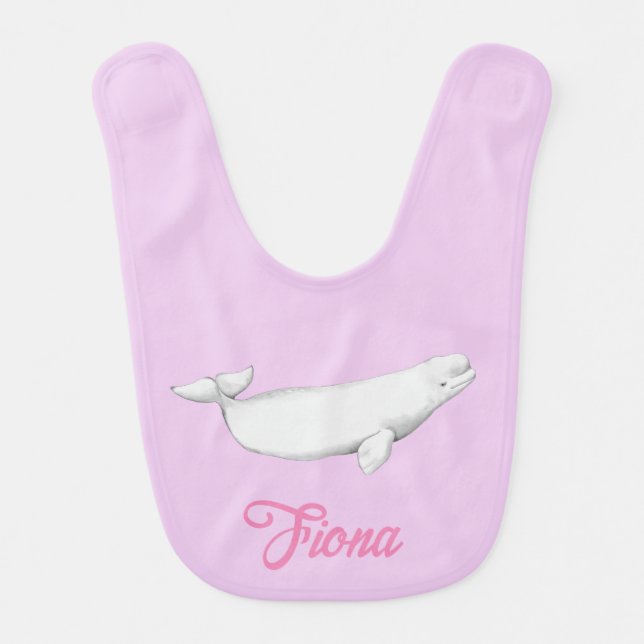 Cute Beluga Whale Illustration Pastel Baby Bib (Front)
