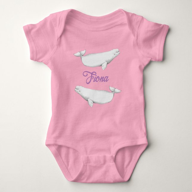 Cute Beluga Whale Illustration Pastel  Baby Bodysuit (Front)