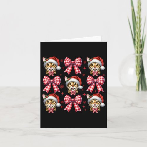 Cute Bengal Cat Red Plaid Coquette Bow Christmas W Card