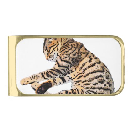 Cute bengal comic style gold finish money clip