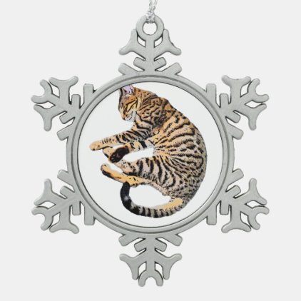 Cute bengal comic style snowflake pewter christmas ornament