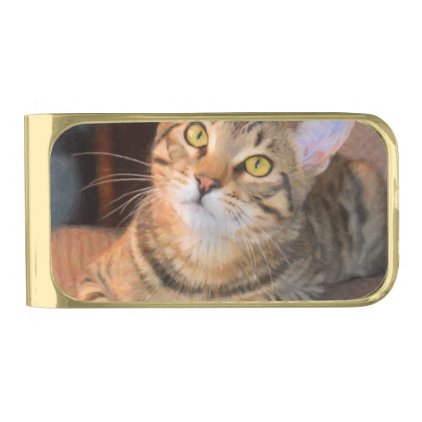 Cute Bengal Kitten Gold Finish Money Clip