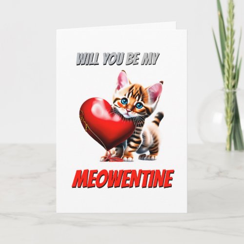Cute bengal kitten red heart meowentine valentine holiday card