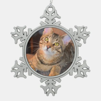 Cute Bengal Kitten Snowflake Pewter Christmas Ornament