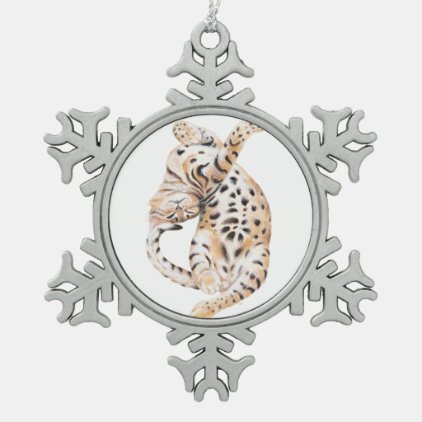 Cute Bengal Kitten Stretch Snowflake Pewter Christmas Ornament