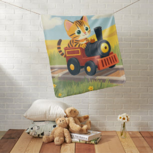 Cute Bengal Kitten Toy Train Pastel Baby Blanket
