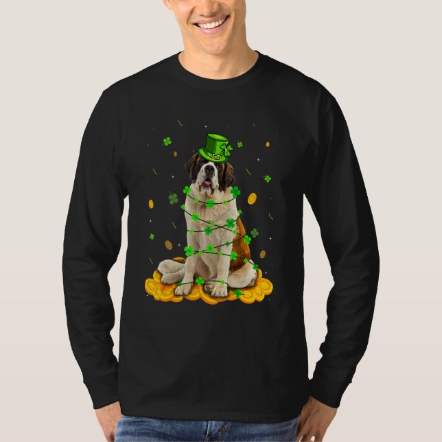 Cute Bernard Dog St Patricks Day Irish Shamrock T-Shirt (Front)