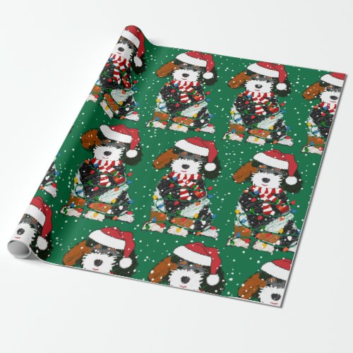 Cute Bernedoodle Dog Green Wrapping Paper