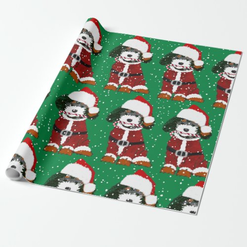 Cute Bernedoodle Dog Santa Paws  Wrapping Paper