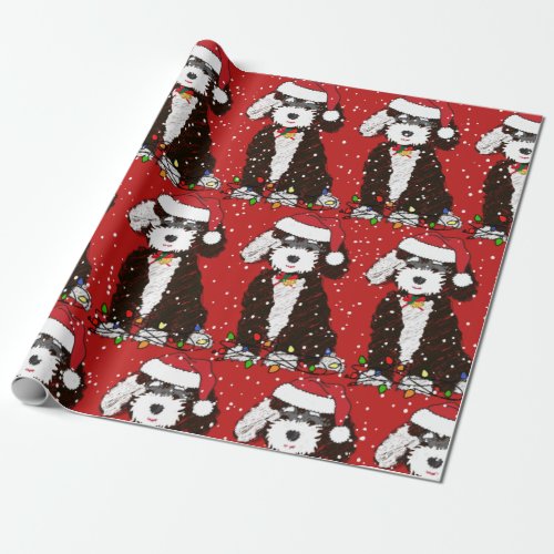 Cute Bernedoodle Mountain Dog Red Wrapping Paper
