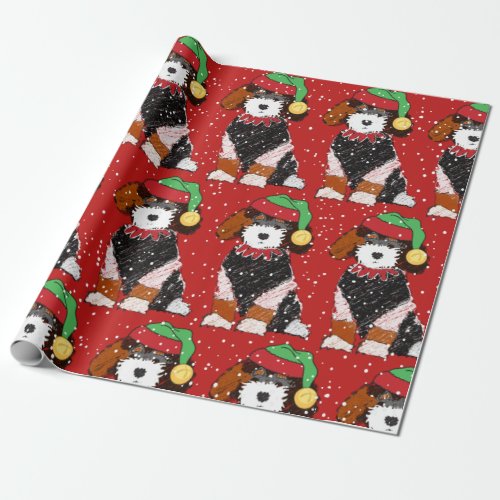 Cute Bernedoodle Mountain Dog Red Wrapping Paper
