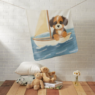 Cute Bernedoodle Puppy Sailboat Pastel Baby Blanket