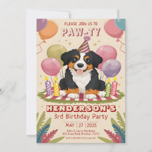 Cute Berner Puppy Party Bernese Dog Birthday Invitation